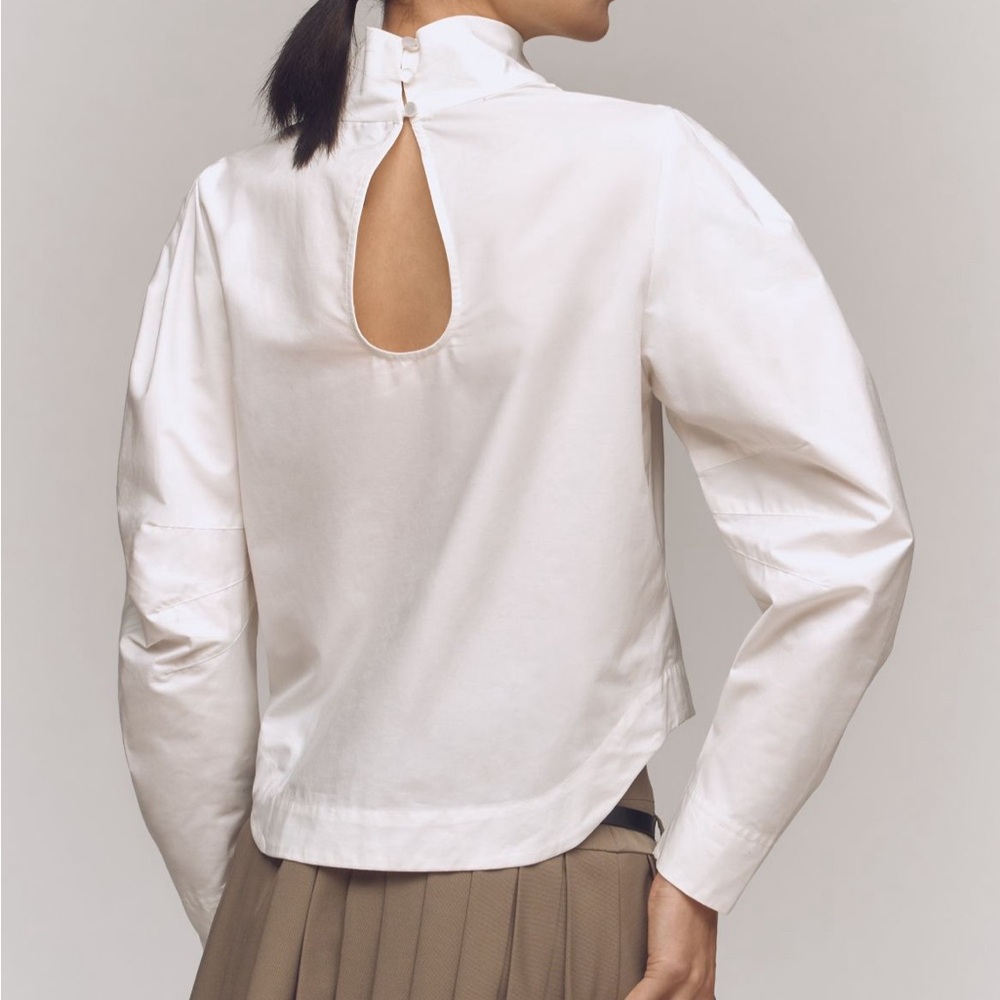 White Long Sleeve Mandarin Collar Blouse - Picture 3 of 4